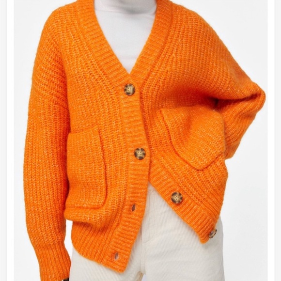 Zara Sweaters Zara Pocket Knit Orange Sweater Alpaca Poly Blend